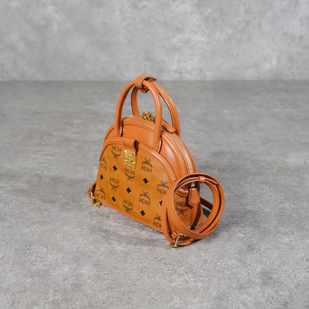 Tas MCM ANNA MONOGRAM COGNAC TOP HANDLE BAG WITH LS 100% ORIGINAL