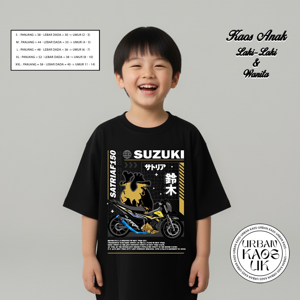 Kaos anak otomotif depan belakang motif motor SATRIA FU 150 0- SAKAZUKI Kaos Baju Distro Anak Laki L