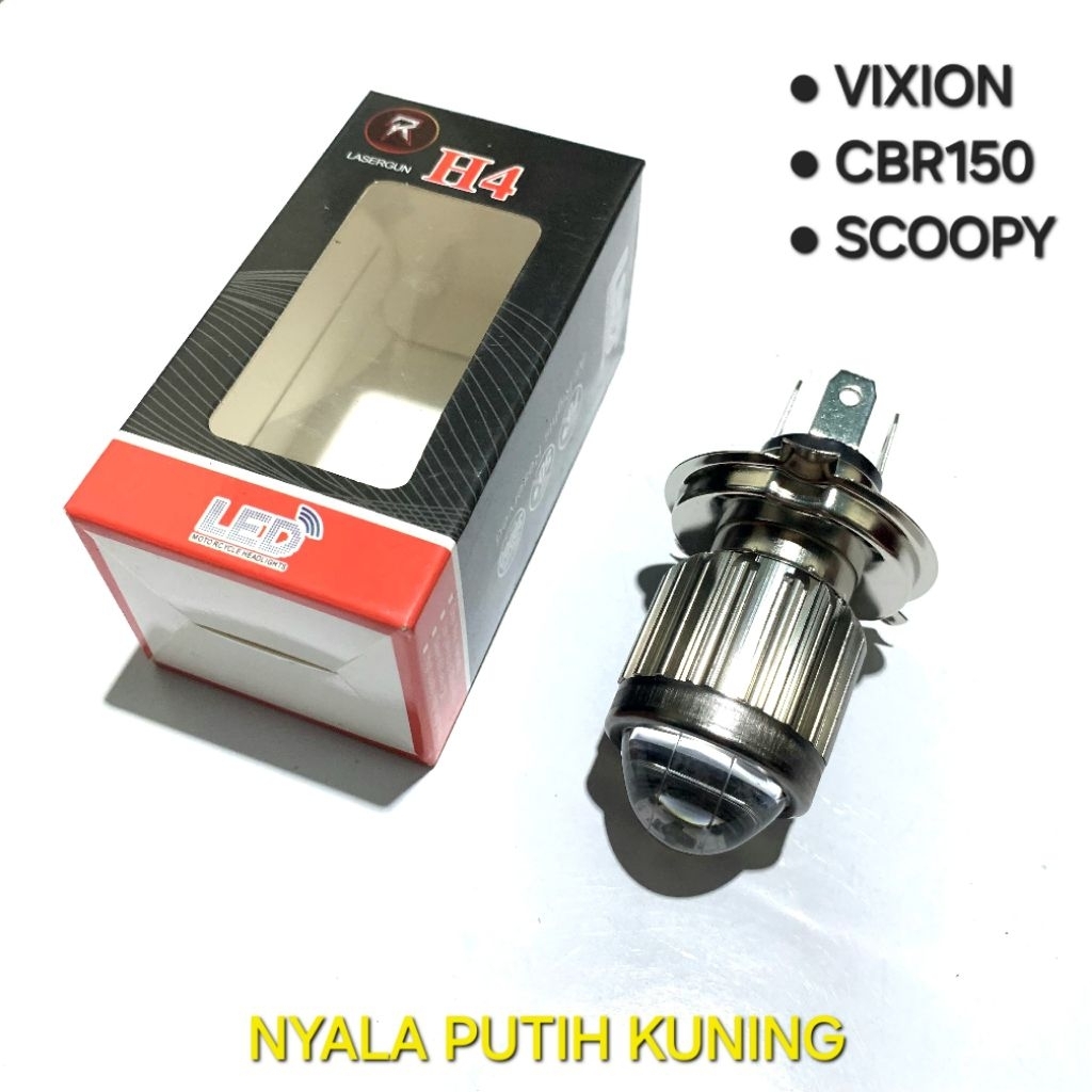 Lampu Led Depan Utama H4 Model Laser Vixion Scoopy Nyala Terang Putih Kuning