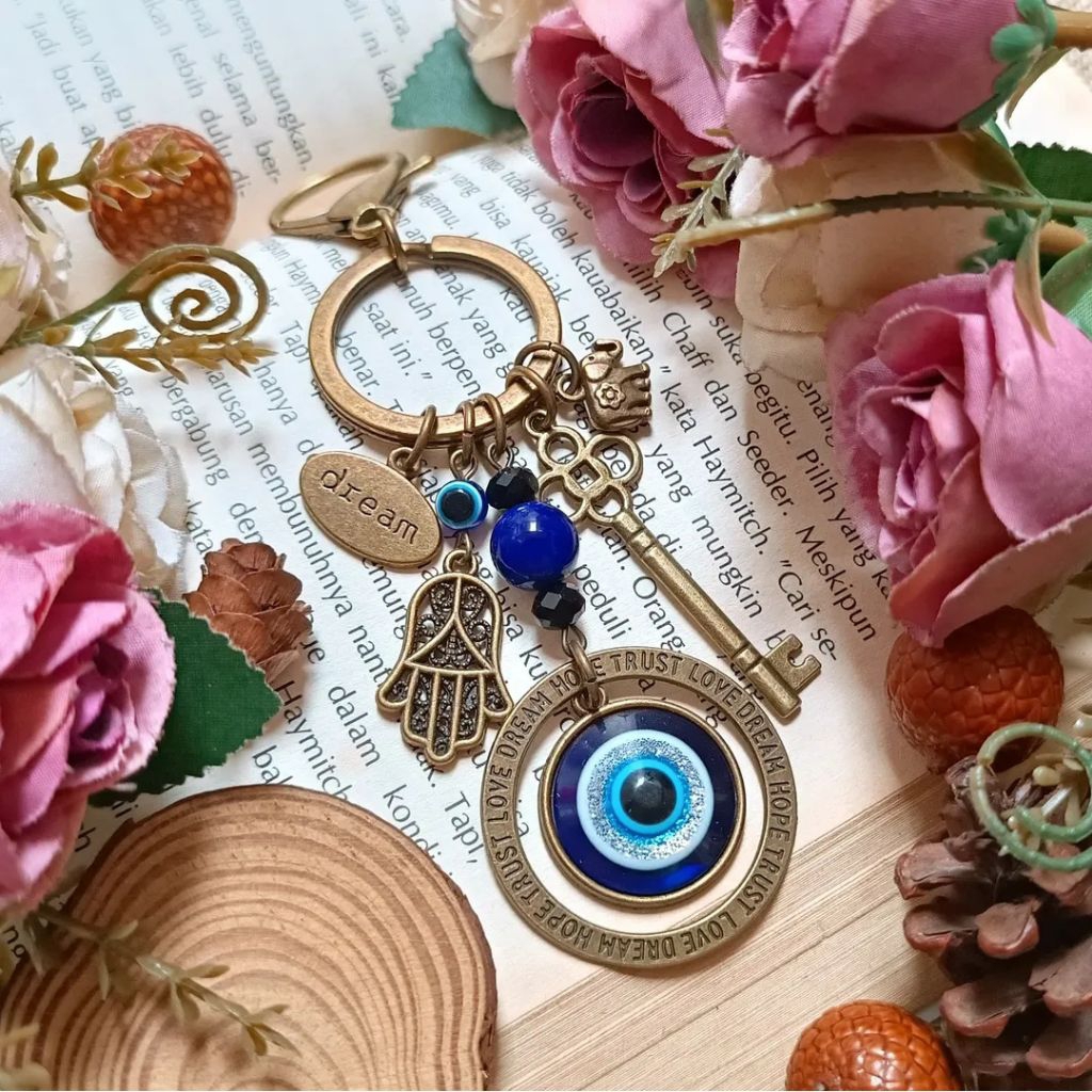 Gantungan Kunci Evil Eye Vintage Bag Charm Blue Eyes Nazar Boncugu Handmade