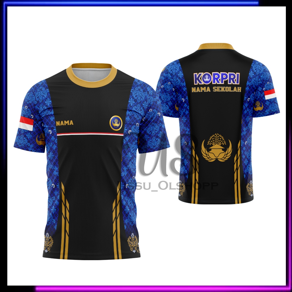 Baju Kaos Jersey Batik KORPRI Pria Wanita / Baju Kaos Berkerah Batik Korpri Fullprint Bisa Pake Nama