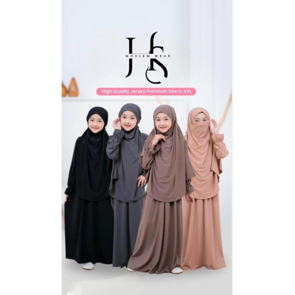 Set Gamis Anak Perempuan 3in1 Alula | Hijab Syari Multifungsi Bergo Niqab Jersey Premium