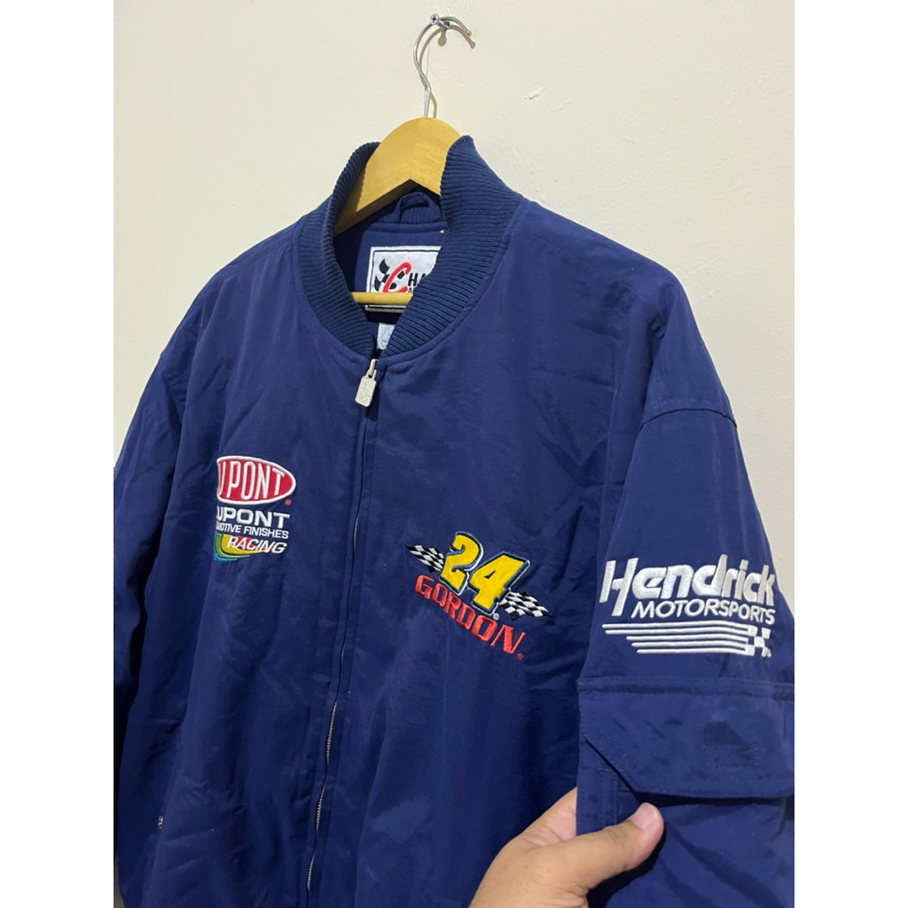 Jaket vintage chase nascar jeff gordong size L fit XL used navy mulus