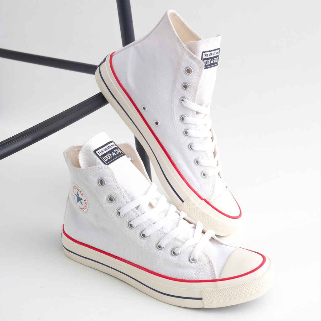 Lucky Star AF1 Hi White/Natural Sepatu Sneakers Canvas Kasual