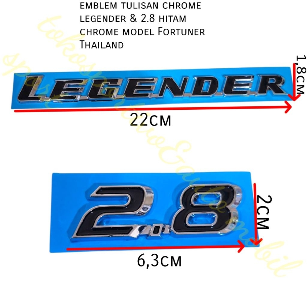 EMBLEM LOGO TULISAN LEGENDER 2.8 FORTUNER MODEL THAILAND HITAM CHROME