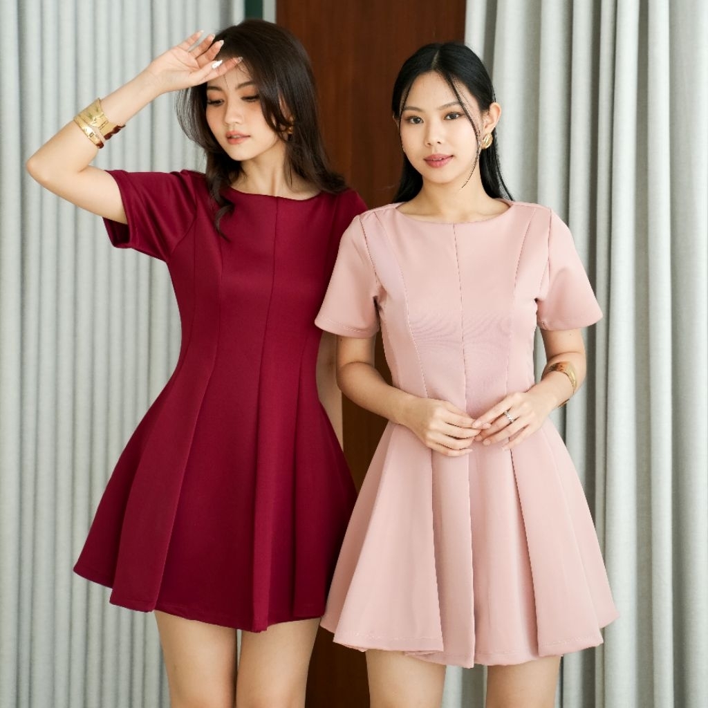 Hayden dress - dress mini wanita scuba model lipat lengan pendek