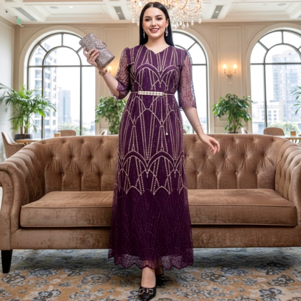 7138 #Longdress Tile Payet Bordir Free Belt Mutiara Gaun Pesta Wanita 20190 29