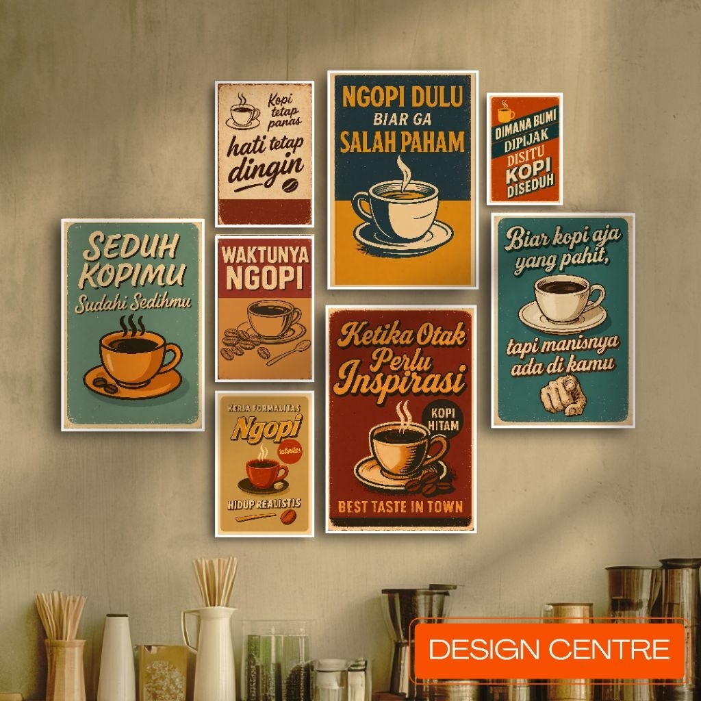 SET57 Hiasan dinding walldecor poster MDF Poster Cafe Coffee Lovers