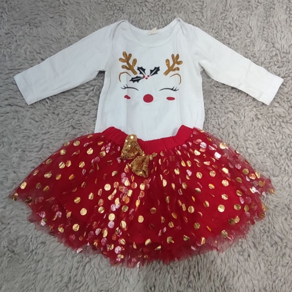 set rok jumper baju natal bayi perempuan