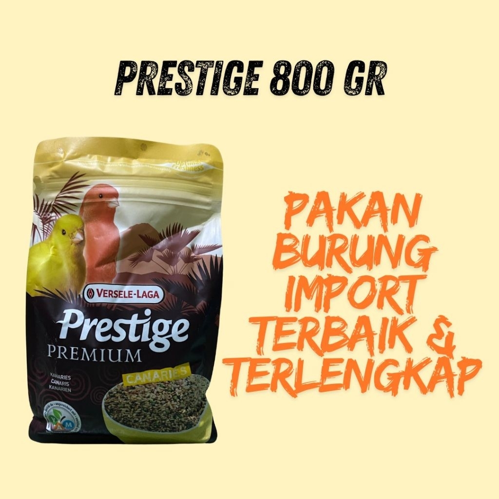 PAKAN KENARI PRESTIGE PREMIUM 800 GR (POUCH) & REPACK 1 KG, 500 GR, 250, 800 GR POUCH VERSELAGA
