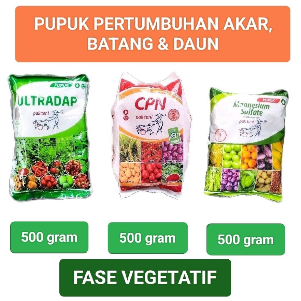 Paket 3 In 1 Pupuk Pertumbuhan Akar, Batang, Daun Ultradap, CPN, Magnesium Sulfat Fase Vegetatif Mas