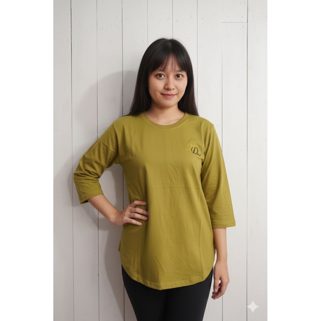 Kaos atasan wanita 7/8 Bawah Oval Polos