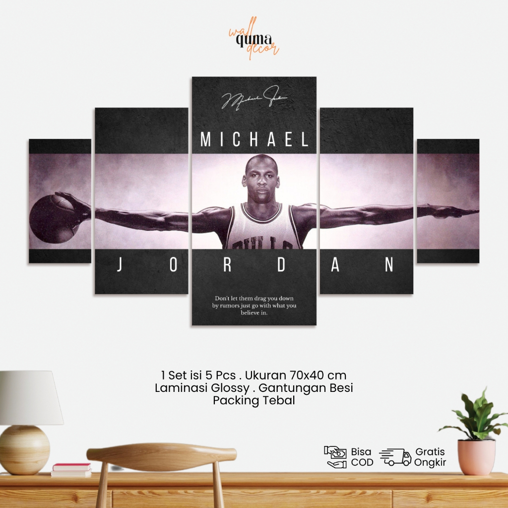 1 SET Poster Kayu 5 Panel Michael Jordan Hiasan Dinding Estetik Minimalis Wall Decor Motivasi NBA
