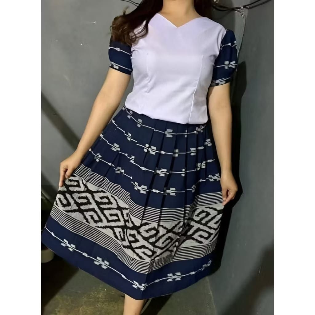 BAJU TENUN WANITA SETELAN BLUS KOMBINASI ROK TENUN