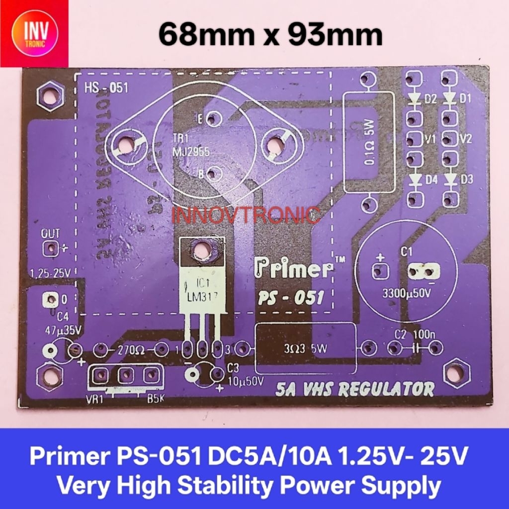 PCB Primer PS-051 PS051 5A 10A Very High Stability Power Supply menggunakan Transistor MJ2955