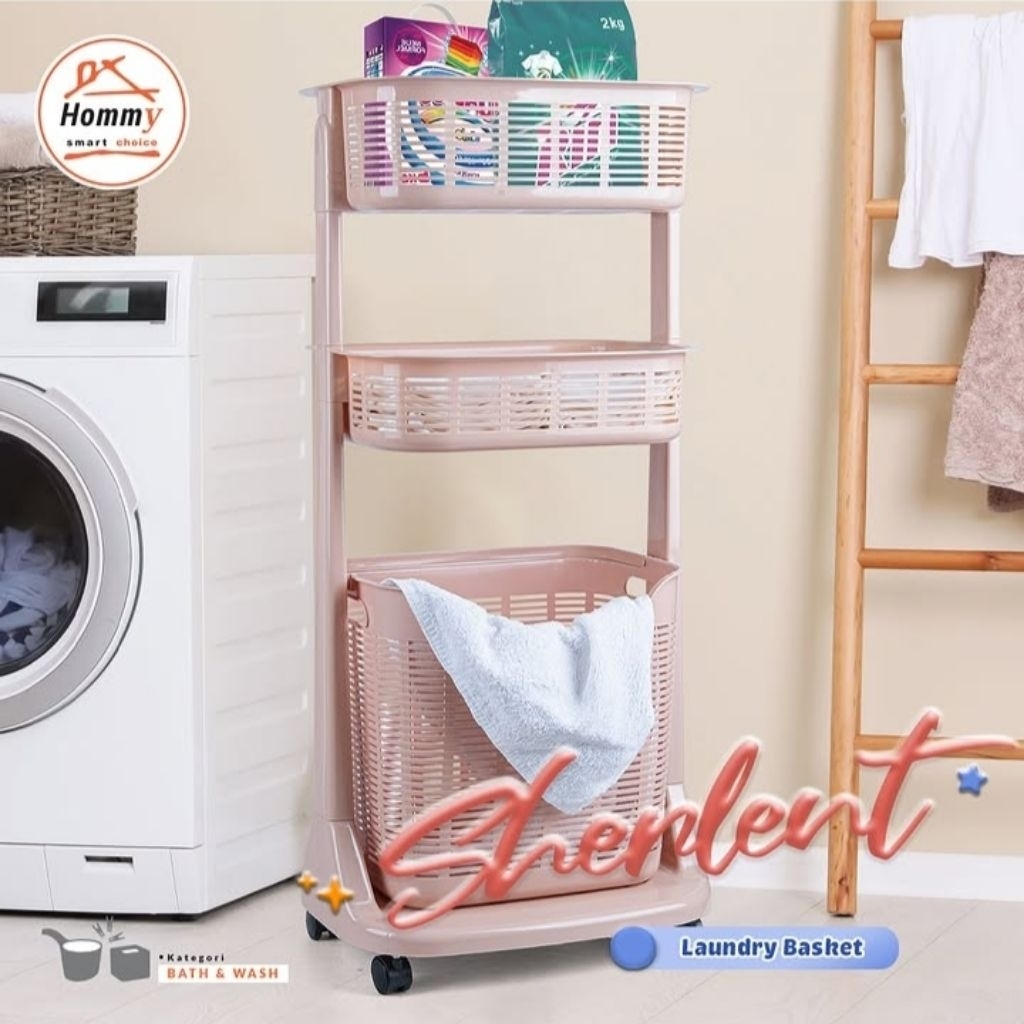 Hommy sherlent laundry basket keranjang laundry premium dengan roda - 1355