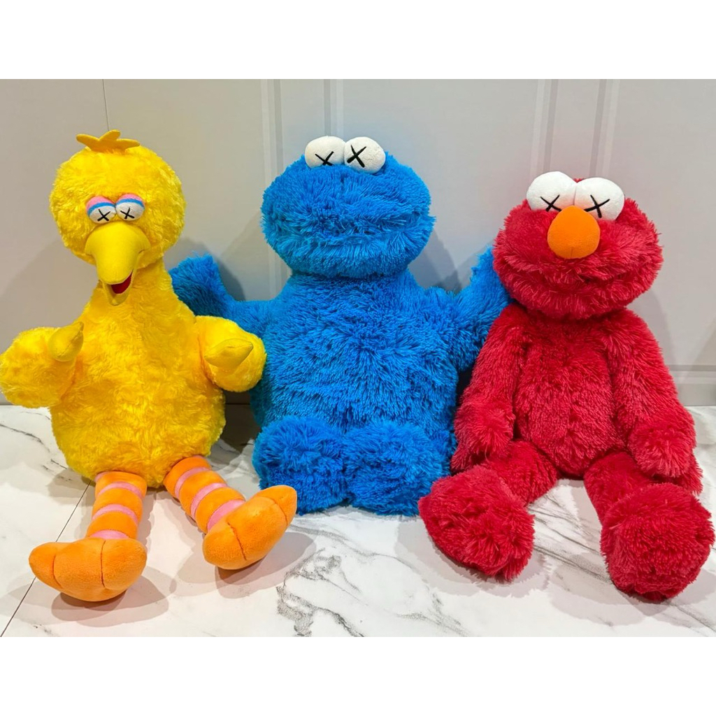 Boneka Plushie Cookie Monster, Elmo & Big Bird Kaws x Sesame Street