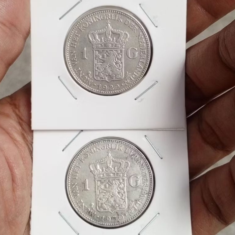 koin perak 1 Gulden Wilhelmina thn 1929,1930 lot 2kpg