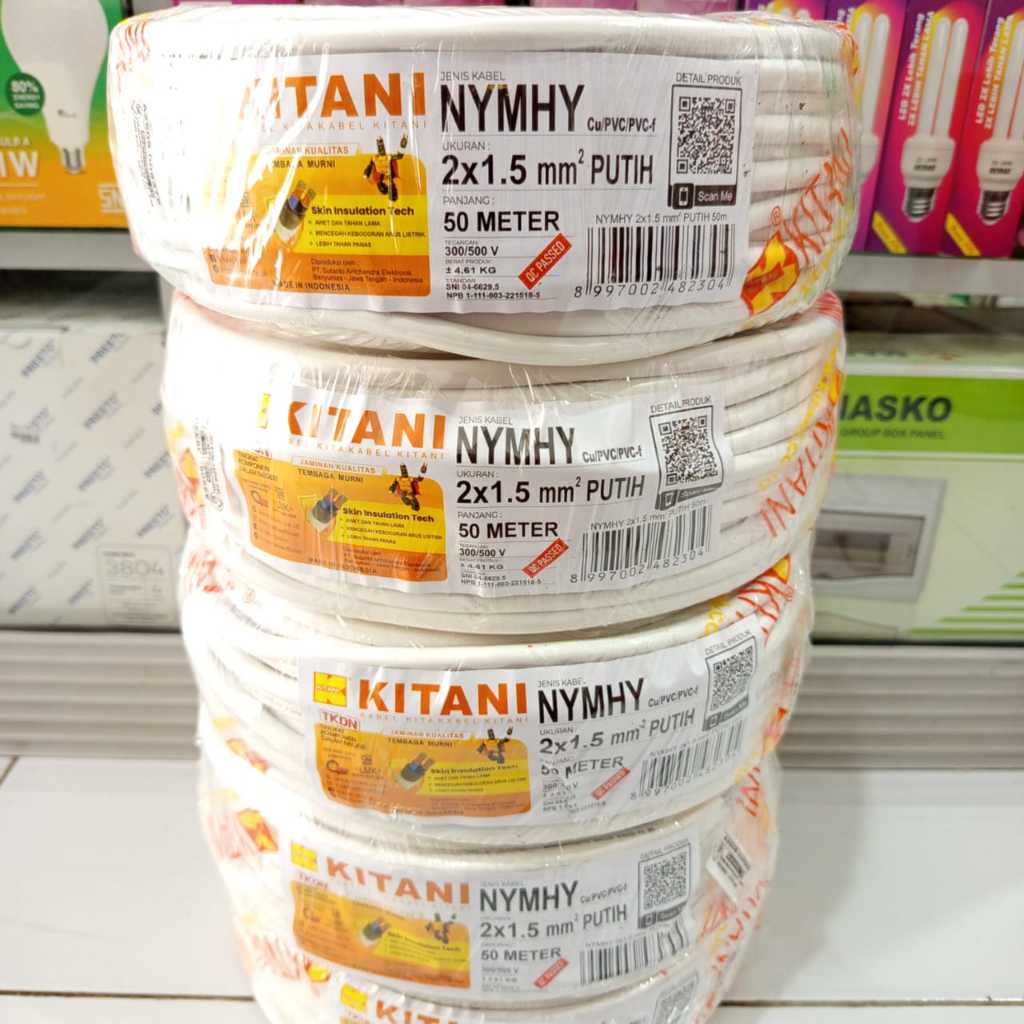Kabel serabut NYMHY 2x1.5  50 meter KITANI kabel listrik tembaga murni KITANI