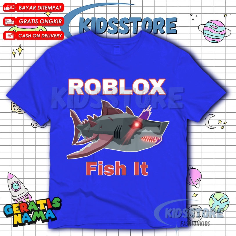 ( BISA COD ) Kaos Anak Roblox Fish It Scret Fish / Baju Anak Roblox Fish It Scret Fish Free Nama