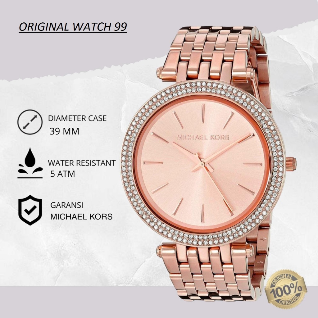 100% ORIGINAL Jam Tangan Wanita Michael Kors MK3192 Darci Rosegold Stainless Steel Mewah Casual