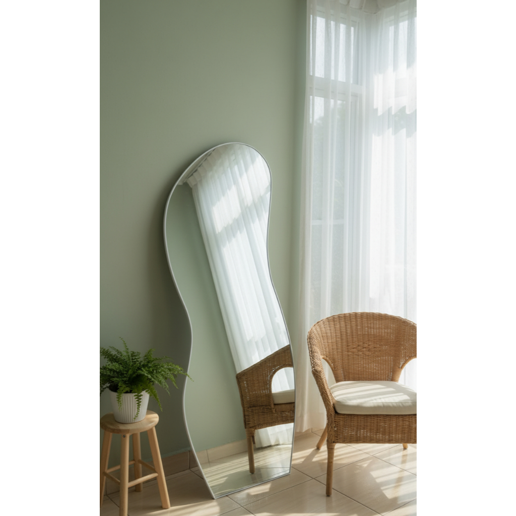 Standing Mirror Wavy  Aluminium Frame / Cermin Full Body /CERMIN STANDING MIRROR DEKORASI RUMAH CERM