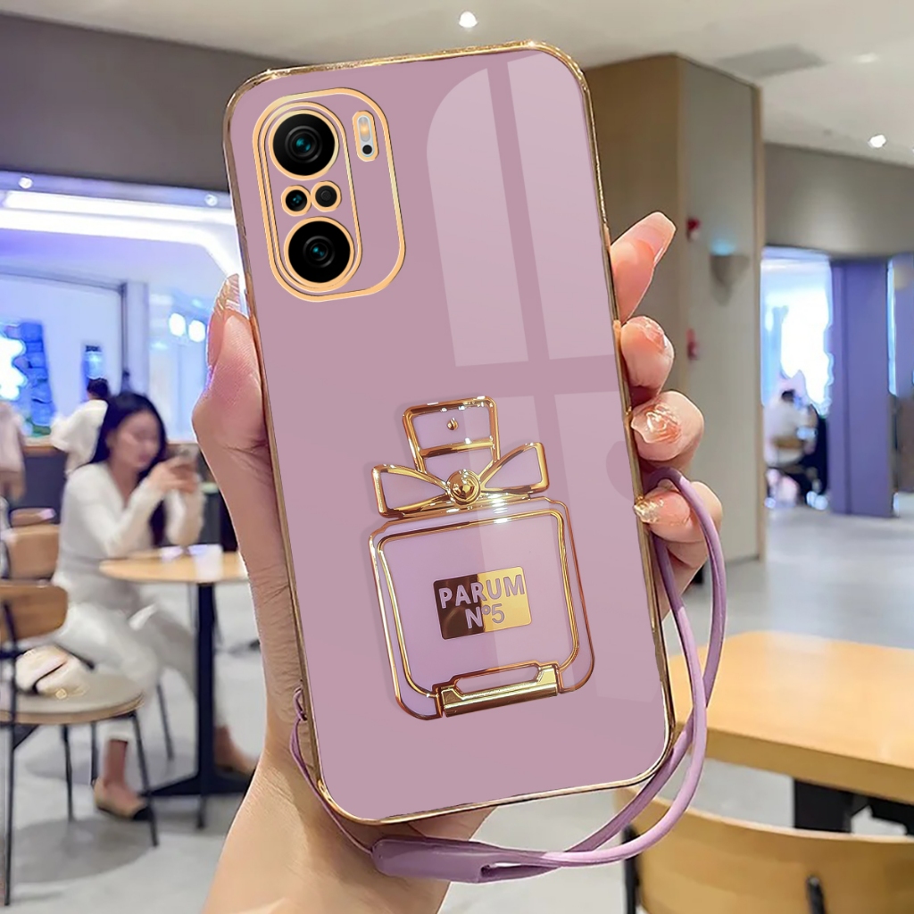 Soft Case Poco F3 Case Plating Luxury With Stand Holder Silicone