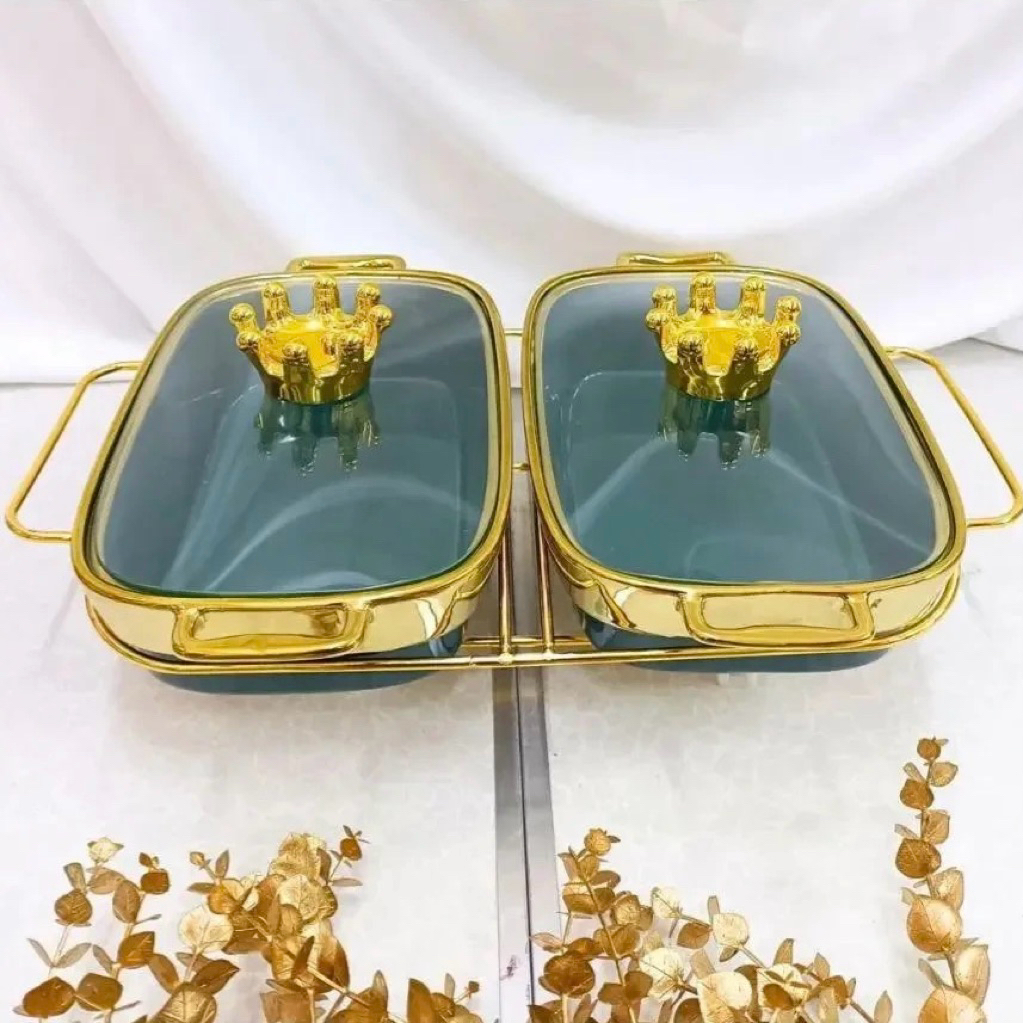 BASI PRASMANAN KERAMIK HOMELINE SULTAN SEKAT/GANDENG 2 MAHKOTA GR-SET2 (1 SET ISI 2 PCS WADAH DENGAN