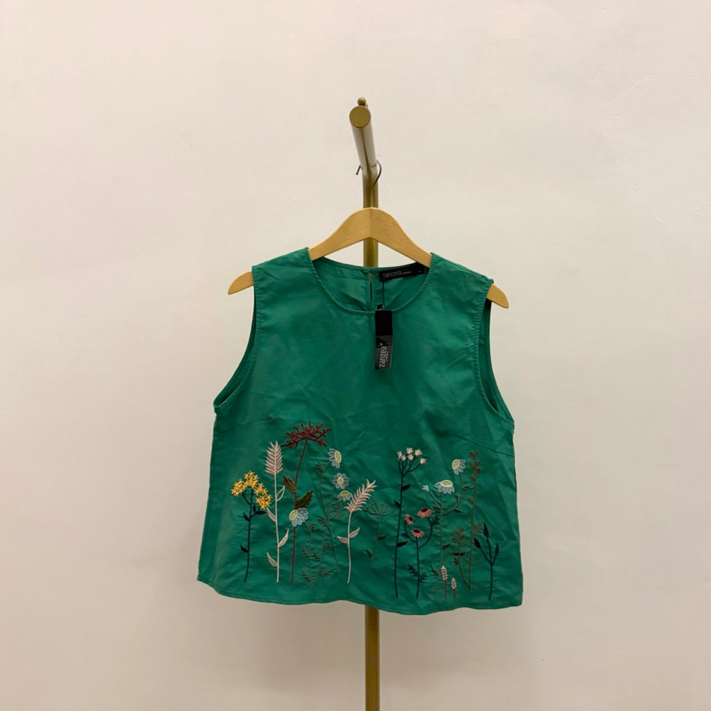 NEW Zanzea Collection Green Sleeveless Embroidered Tank Top Blouse Fashion Wanita