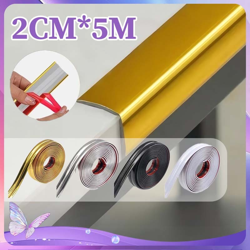 5Meter list plat strip mirror sticker gold wall moulding stiker molding dinding tempel stiker wall m