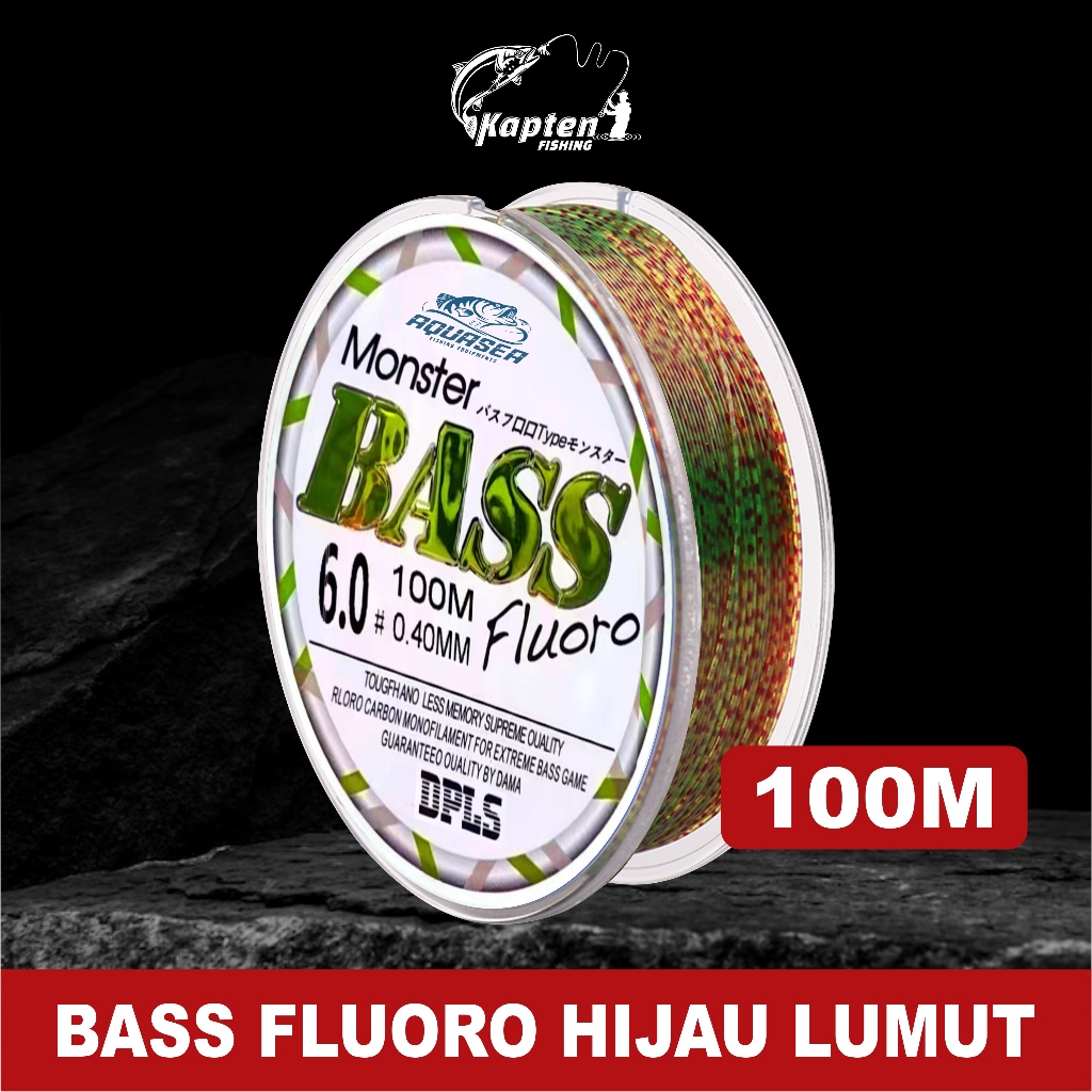 KAPTEN FISHING Tali Pancing  Bass FLUOROCARBON 100M Warna Hijau Lumut Senar Pancing