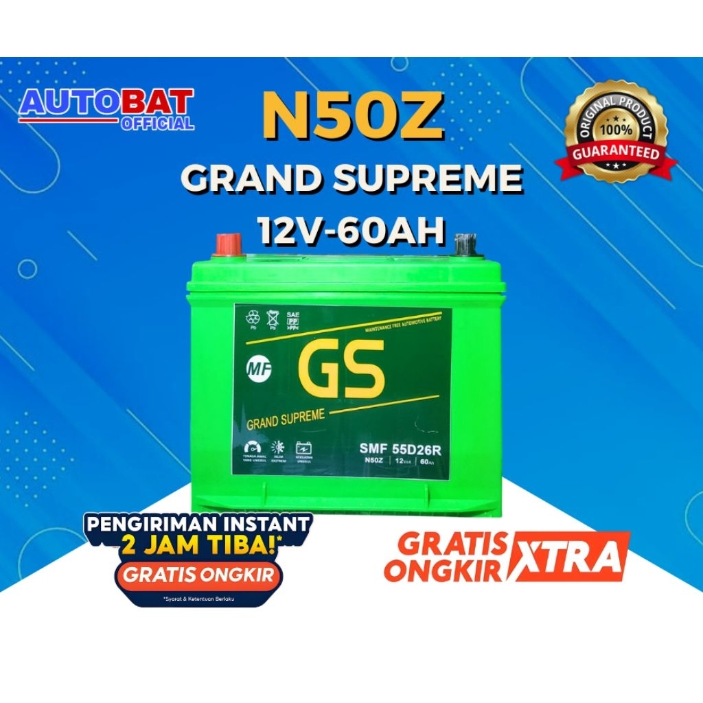 Aki TANPA DUS GS Grand Supreme N50Z & N50ZL 12V 60AH
