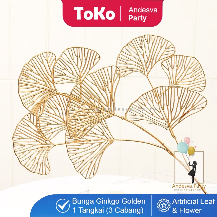 Bunga Daun Artificial Ginkgo Gold / Tanaman Palsu Bunga Plastik Artificial Ginkgo Gold / Bunga Imlek