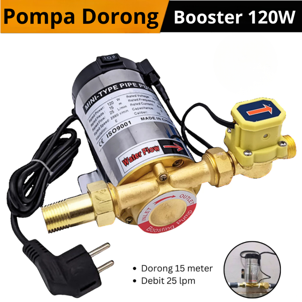 Pompa Dorong Air Otomatis Booster Pump 120 Watt Pompa Pendorong Kran Kamar Mandi Shower Mesin Cuci