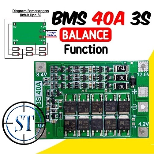 3S 40A Module Battery Baterai Case Charger Lithium Lion Cell 40 Amper 18650 PCB Protection Board 12.