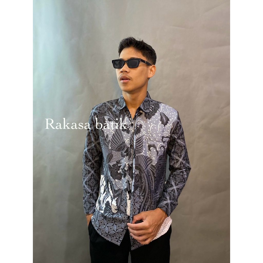 Kemeja Batik Pria Baju Lengan  Panjang Slimfit Lapis Furing Batik Baby Blue Original Kantor Kondanga