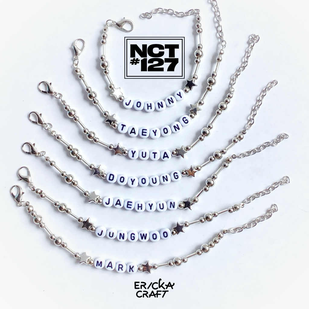 SILVER BRACELET BEADS NCT 127 JOHNNY TAEYONG YUTA DOYOUNG JAEHYUN JUNGWOO MARK HAECHAN GELANG MANIK 