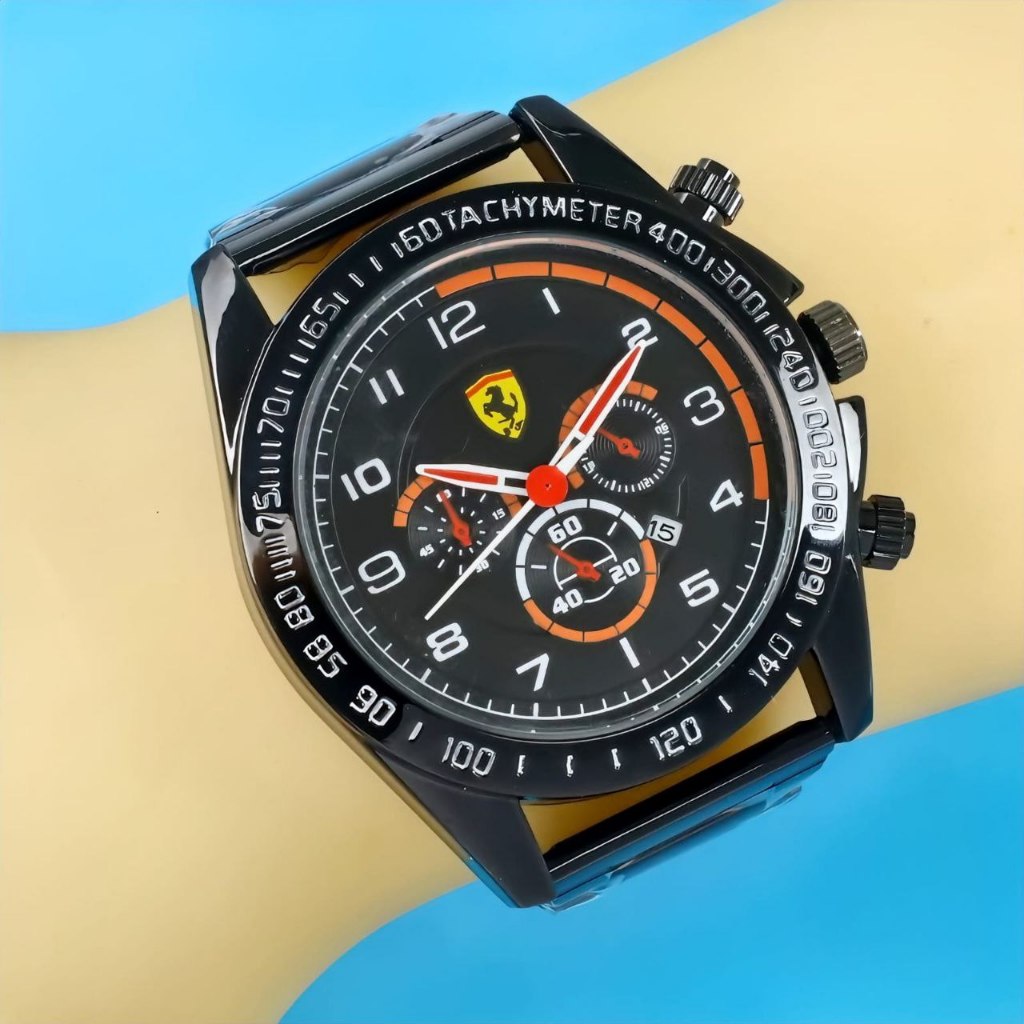 Jam Tangan Pria / Cowok Ferrari Watch Rantai New Model Fesyen Termurah