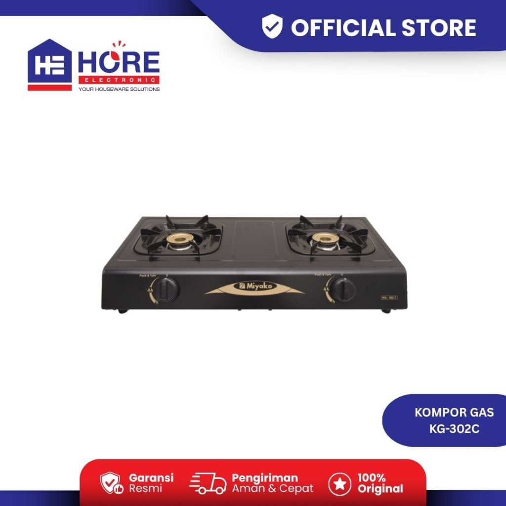 KOMPOR GAS MIYAKO KG 302C / KOMPOR MIYAKO 2 TUNGKU STAINLESS STEEL / KOMPOR MIYAKO 302C BLACK