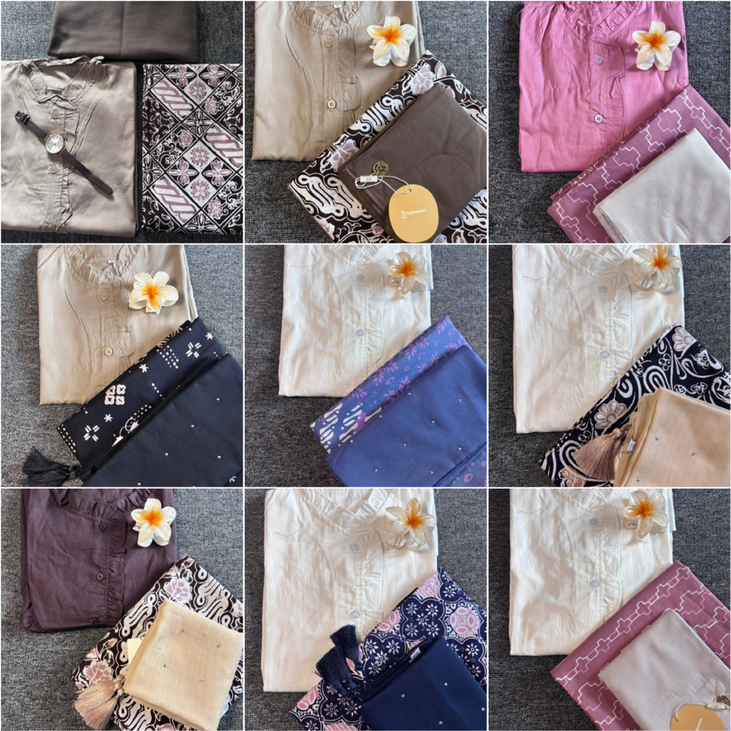 SETELAN BAJU SANTRI WANITA 3in1  ( baju + kerudung + sarung batik) NYAMAN DAN SOPAN