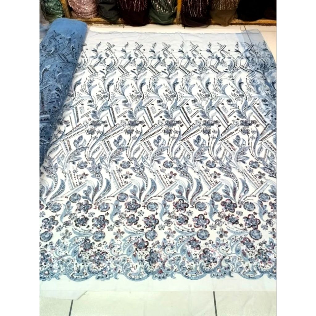 bahan kain tile Korea spanggel premium/kain tile Korea full payet mewah