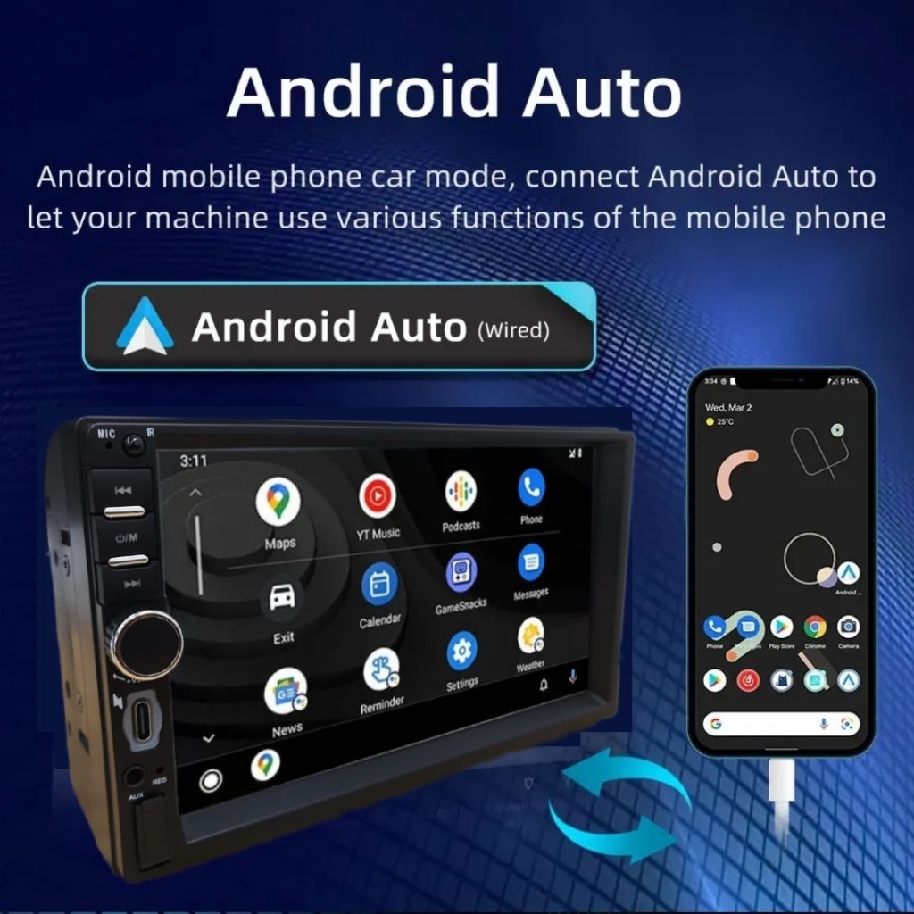 tape mobil head unit double din 7 inch HD mp5 bluetooth android auto apple car play