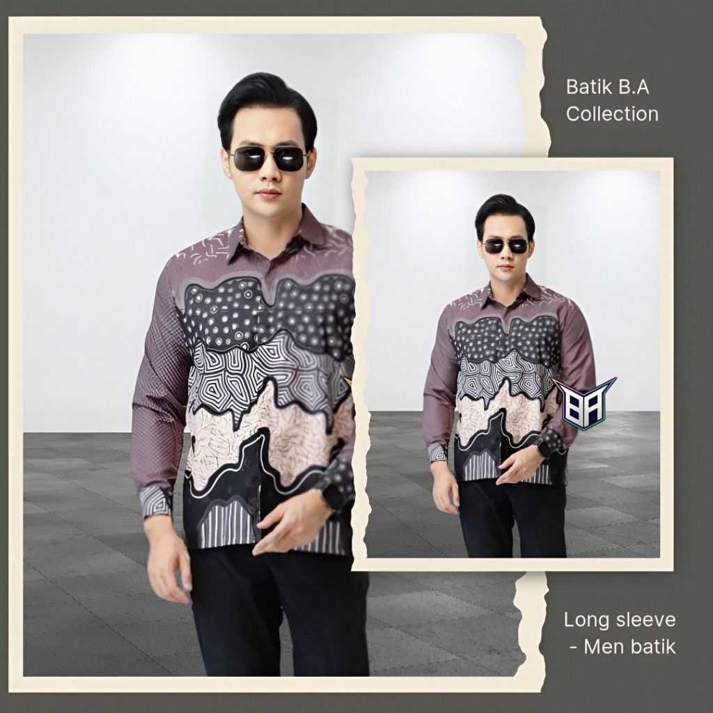 BAJU BATIK SERAGAM KEMEJA UNGU LENGAN  PANJANG SIZE M L XL XXL | BATIK UNGU LILAC PRIA