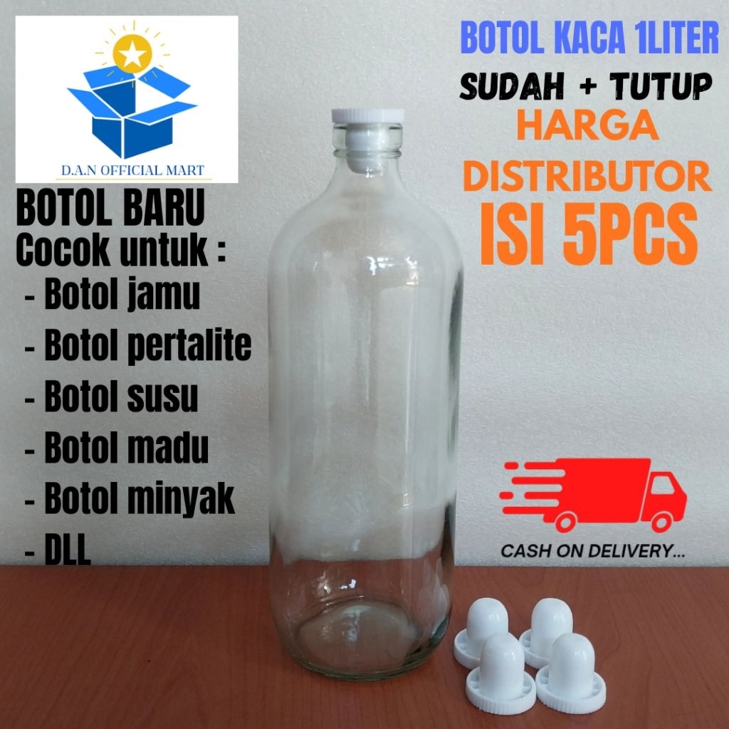 Botol kaca 1liter termurah / botol 1liter isi 5pcs / botol kaca 1liter / botol bensin / botol pertal