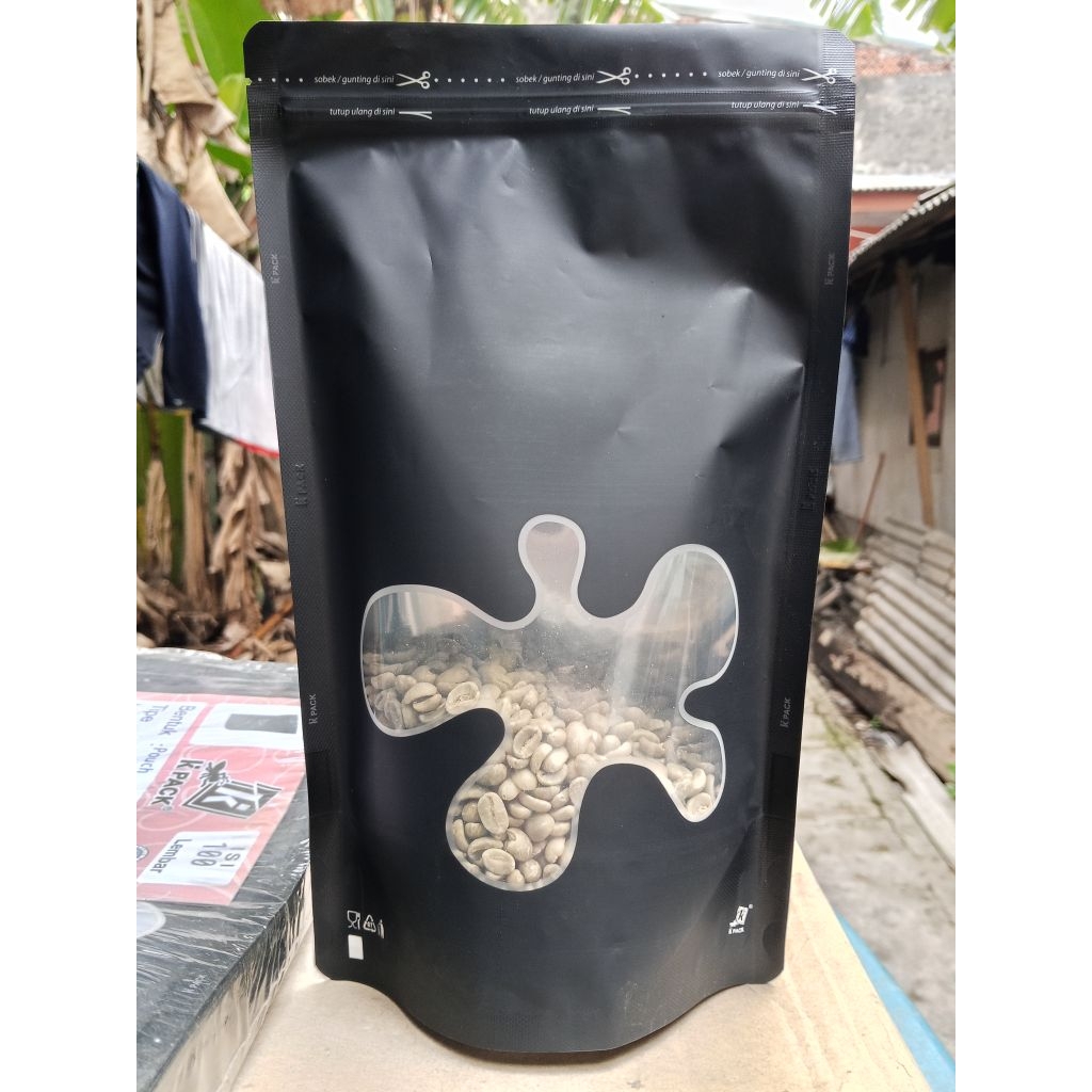 packingan plastik window transmetz hitam ziplock kopi makanan cemilan 100pcs