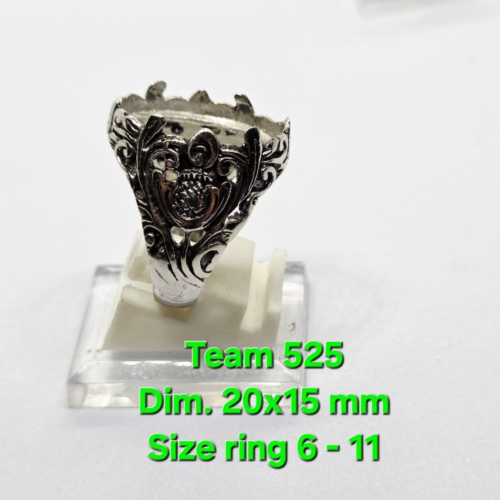 Ring emban alpaka super dim 20x15 cakar semi tanam motif mahkota / pengikat ring cincin batu akik