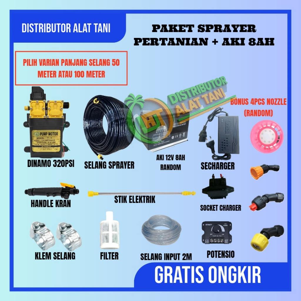 Paket Sprayer Pertanian 320psi Selang 100Meter Atau 50Meter Pompa Sprayer Siram Tanaman