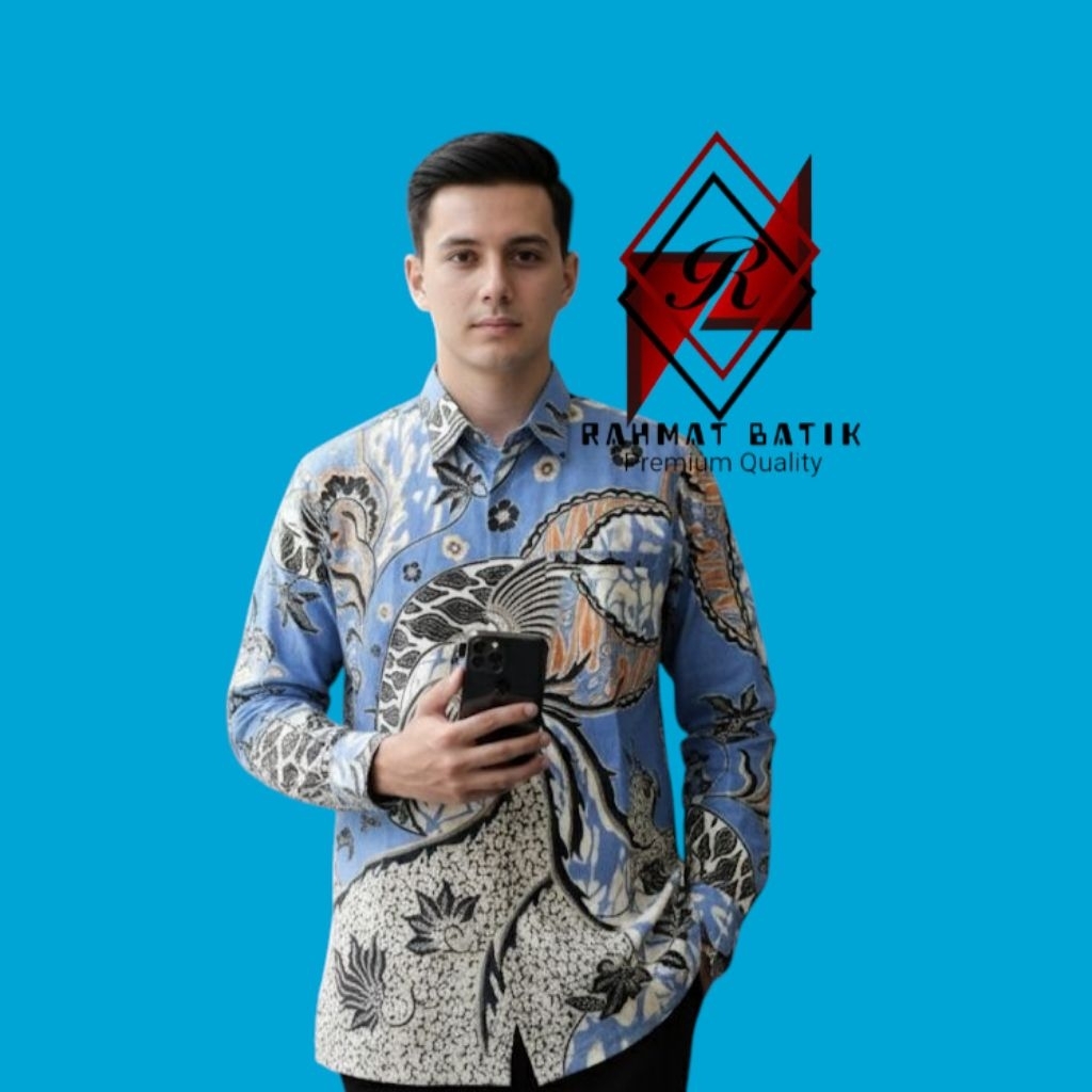Phoenix Baby Blue Kemeja Batik Pria Slimfit Full Furing