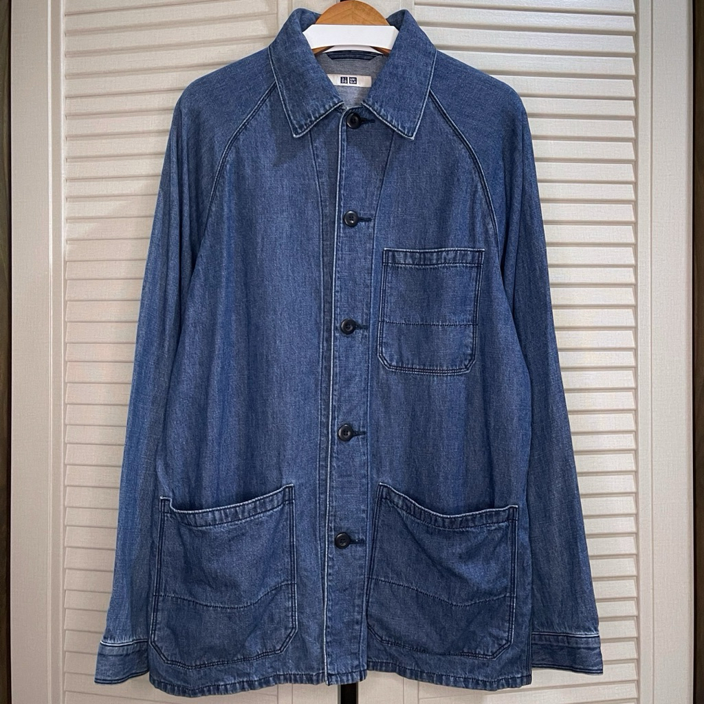 Uniqlo - Utility / Work / Chore Denim (Cotton Linen) Jacket - Blue - Size L