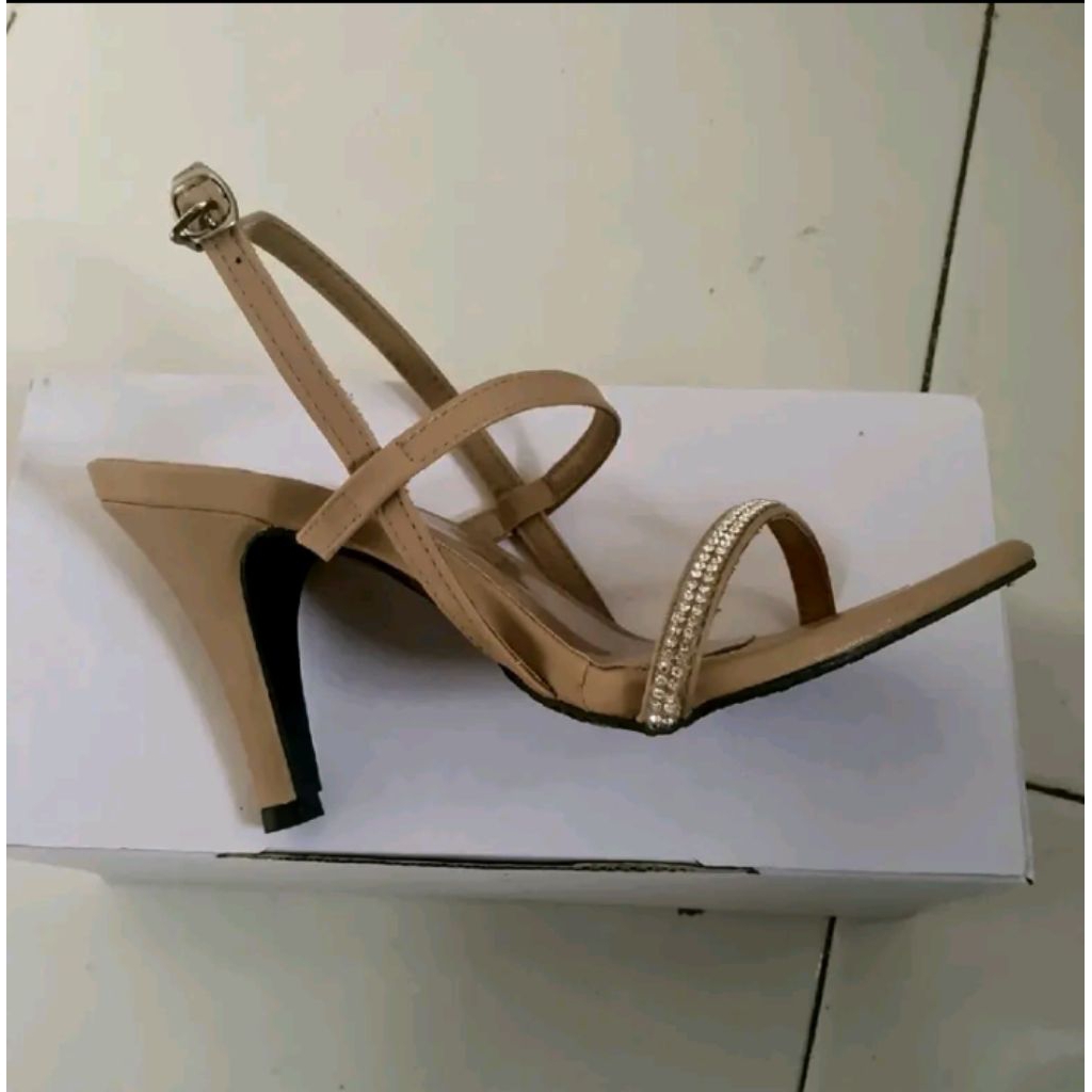 Sendal heels wanita kekinian permata ban-1 depan kotak Dnr-04 tinggi 9cm size 35-42